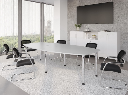 Hammerbacher Konferenztisch Serie KT22C Füße Ø60mm (BxTxH) 220x103/83x72-74cm Tischplatte Eiche/Chrom