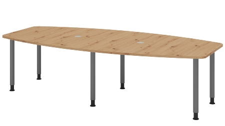 Hammerbacher Konferenztisch Serie KT22C Füße Ø60mm (BxTxH) 220x103/83x72-74cm Tischplatte Eiche/Chrom