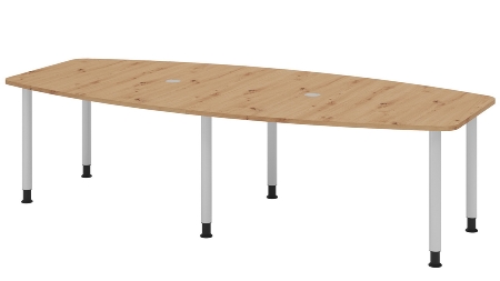 Hammerbacher Konferenztisch Serie KT22C Füße Ø60mm (BxTxH) 220x103/83x72-74cm Tischplatte Eiche/Chrom