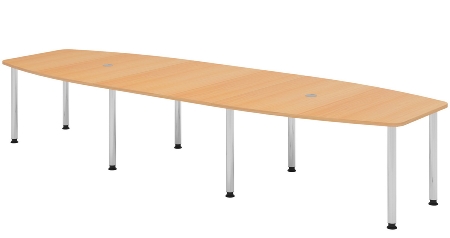 Hammerbacher Konferenztisch Serie KT22C Füße Ø60mm (BxTxH) 220x103/83x72-74cm Tischplatte Eiche/Chrom