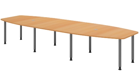 Hammerbacher Konferenztisch Serie KT22C Füße Ø60mm (BxTxH) 220x103/83x72-74cm Tischplatte Eiche/Chrom