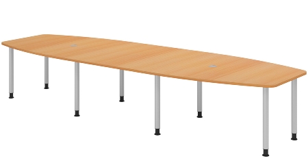 Hammerbacher Konferenztisch Serie KT22C Füße Ø60mm (BxTxH) 220x103/83x72-74cm Tischplatte Eiche/Chrom