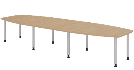 Hammerbacher Konferenztisch Serie KT22C Füße Ø60mm (BxTxH) 220x103/83x72-74cm Tischplatte Eiche/Chrom