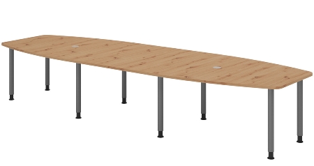 Hammerbacher Konferenztisch Serie KT22C Füße Ø60mm (BxTxH) 220x103/83x72-74cm Tischplatte Eiche/Chrom