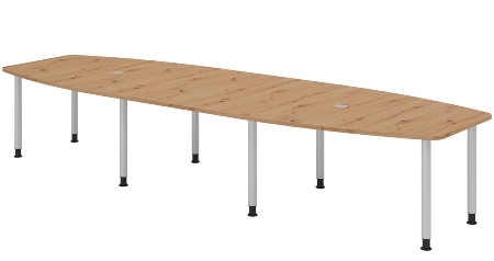 Hammerbacher Konferenztisch Serie KT22C Füße Ø60mm (BxTxH) 220x103/83x72-74cm Tischplatte Eiche/Chrom
