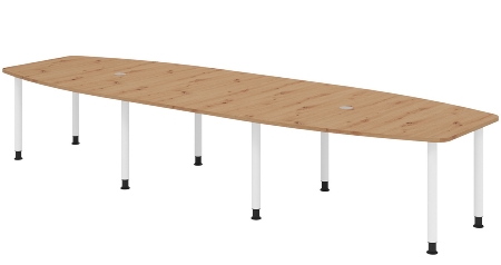 Hammerbacher Konferenztisch Serie KT22C Füße Ø60mm (BxTxH) 220x103/83x72-74cm Tischplatte Eiche/Chrom