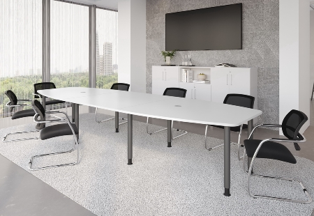 Hammerbacher Konferenztisch Serie KT22C Füße Ø60mm (BxTxH) 220x103/83x72-74cm Tischplatte Eiche/Chrom