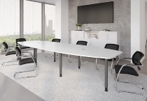 Hammerbacher Konferenztisch Serie KT40C Füße Ø60mm (BxTxH) 400x130/85x72-74cm Tischplatte Weiß/Graphit