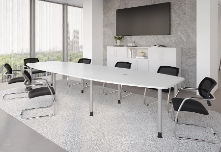 Hammerbacher Konferenztisch Serie KT22C Füße Ø60mm (BxTxH) 220x103/83x72-74cm Tischplatte Eiche/Chrom