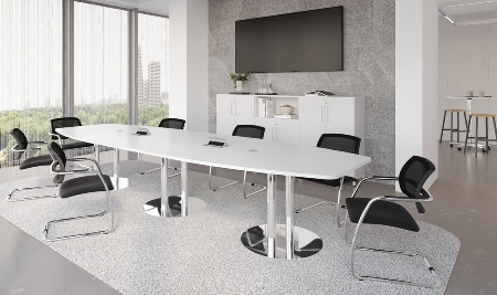 Hammerbacher Konferenztisch Serie KT52C Tellerfuß (BxTxH) 520x130/85x74cm Tischplatte Eiche/Chrom