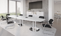 Hammerbacher Konferenztisch Serie KT52C Tellerfuß (BxTxH) 520x130/85x74cm Tischplatte Eiche/Chrom