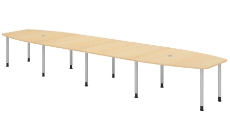 Hammerbacher Konferenztisch Serie KT22C Füße Ø60mm (BxTxH) 220x103/83x72-74cm Tischplatte Eiche/Chrom