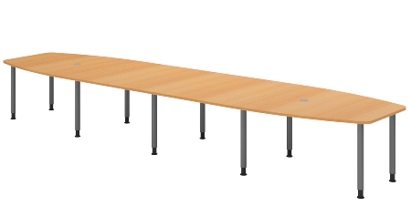 Hammerbacher Konferenztisch Serie KT22C Füße Ø60mm (BxTxH) 220x103/83x72-74cm Tischplatte Eiche/Chrom