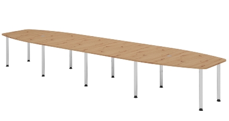Hammerbacher Konferenztisch Serie KT22C Füße Ø60mm (BxTxH) 220x103/83x72-74cm Tischplatte Eiche/Chrom