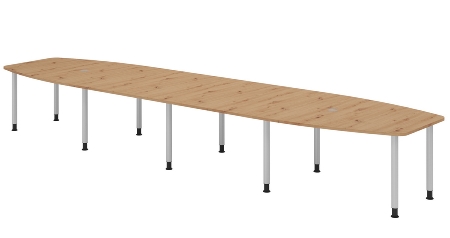 Hammerbacher Konferenztisch Serie KT22C Füße Ø60mm (BxTxH) 220x103/83x72-74cm Tischplatte Eiche/Chrom