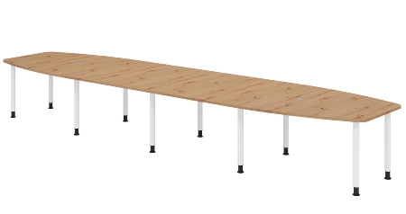 Hammerbacher Konferenztisch Serie KT22C Füße Ø60mm (BxTxH) 220x103/83x72-74cm Tischplatte Eiche/Chrom