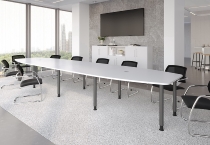 Hammerbacher Konferenztisch Serie KT52C Füße Ø60mm (BxTxH) 520x130/85x72-74cm Tischplatte Weiß/Graphit