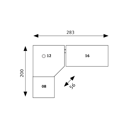 Hammerbacher Verkettungsplatte LT12 Trapezform mit Stützfuß für Serien O/XB (BxTxH) 120x120x65-85cm Asteiche/Silber