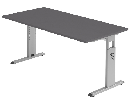 Hammerbacher Freiform-Schreibtisch Serie OS18 C-Fuß (BxTxH) 180x80/100x65-85cm Ahorn/Graphit