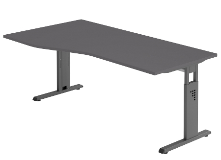 Hammerbacher Freiform-Schreibtisch Serie OS18 C-Fuß (BxTxH) 180x80/100x65-85cm Ahorn/Graphit