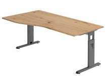 Hammerbacher Freiform-Schreibtisch Serie OS18 C-Fuß (BxTxH) 180x80/100x65-85cm Ahorn/Graphit