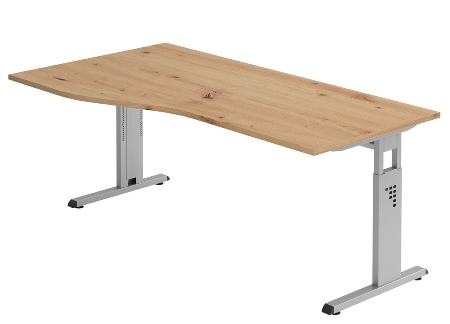 Hammerbacher Freiform-Schreibtisch Serie OS18 C-Fuß (BxTxH) 180x80/100x65-85cm Ahorn/Graphit