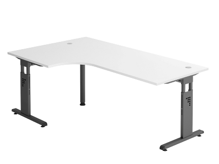 Hammerbacher Schreibtisch Winkelform 90° Serie OS82 (BxTxH) 200x120x65-85cm Ahorn/Weiß