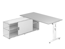 Hammerbacher Auflage-Schreibtisch Serie OSE16 T-Fuß (BxT) 160x80cm Auflage auf Sideboard 1758S Grau/Weiß