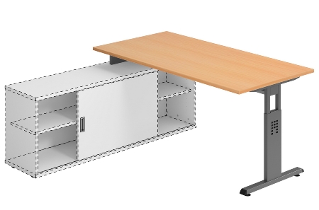 Hammerbacher Auflage-Schreibtisch Serie OSE16 T-Fuß (BxT) 160x80cm Weiß/Weiß