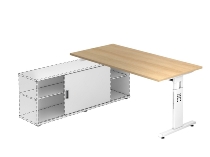 Hammerbacher Auflage-Schreibtisch Serie OSE16 T-Fuß (BxT) 160x80cm Auflage auf Sideboard 1758S Eiche/Weiß