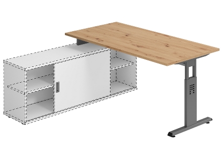 Hammerbacher Auflage-Schreibtisch Serie OSE16 T-Fuß (BxT) 160x80cm Weiß/Weiß
