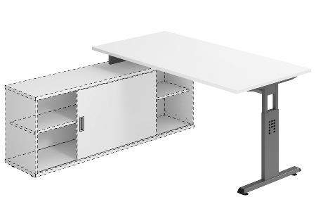Hammerbacher Auflage-Schreibtisch Serie OSE16 T-Fuß (BxT) 160x80cm Weiß/Weiß
