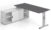 Hammerbacher Auflage-Schreibtisch Serie OSE16 T-Fuß (BxT) 160x80cm Auflage auf Sideboard 1758S Eiche/Silber