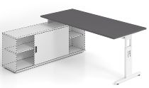 Hammerbacher Auflage-Schreibtisch Serie OSE16 T-Fuß (BxT) 160x80cm Auflage auf Sideboard 1758S Eiche/Silber