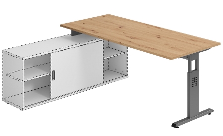 Hammerbacher Auflage-Schreibtisch Serie OSE16 T-Fuß (BxT) 160x80cm Weiß/Weiß