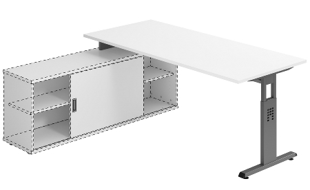 Hammerbacher Auflage-Schreibtisch Serie OSE16 T-Fuß (BxT) 160x80cm Weiß/Weiß