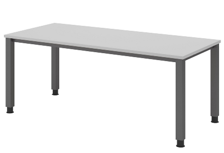 Hammerbacher Schreibtisch Serie QS19 4-Fuß eckig (BxTxH) 180x80x68,5-81cm Weiß/Silber