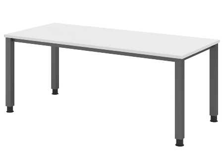 Hammerbacher Schreibtisch Serie QS19 4-Fuß eckig (BxTxH) 180x80x68,5-81cm Weiß/Silber