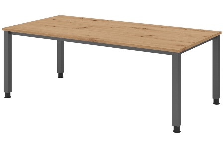 Hammerbacher Schreibtisch Serie QS19 4-Fuß eckig (BxTxH) 180x80x68,5-81cm Weiß/Silber