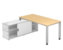 Hammerbacher Auflage-Schreibtisch Serie QSE16 4-Fuß Quadratrohr (BxT) 160x80cm auf Sideboard 1758S Grau/S