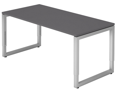 Hammerbacher Schreibtisch Serie RS2E O-Fuß eckig (BxTxH) 200x100x65-85cm Grau/Silber