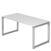 Hammerbacher Schreibtisch Serie RS16 O-Fuß eckig (BxTxH) 160x80x65-85cm Weiß/Silber