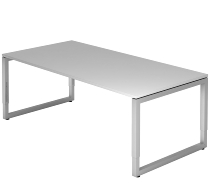 Hammerbacher Schreibtisch Serie RS2E O-Fuß eckig (BxTxH) 200x100x65-85cm Nussbaum/Silber
