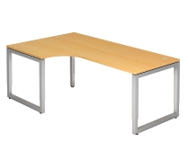 Hammerbacher Winkel-Schreibtisch Serie RS82 O-Fuß eckig (BxTxH) 200x120x65-85cm Nussbaum/Silber