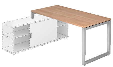 Hammerbacher Auflage-Schreibtisch Serie RSE19 O-Fuß eckig (BxT) 180x80cm auf Sideboard 1758S Asteiche/Graphit