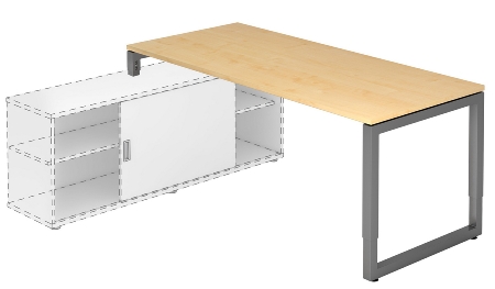 Hammerbacher Auflage-Schreibtisch Serie RSE19 O-Fuß eckig (BxT) 180x80cm auf Sideboard 1758S Asteiche/Graphit