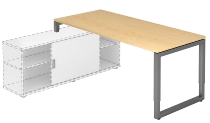 Hammerbacher Auflage-Schreibtisch Serie RSE19 O-Fuß eckig (BxT) 180x80cm auf Sideboard 1758S Asteiche/Graphit