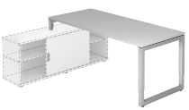 Hammerbacher Auflage-Schreibtisch Serie RSE O-Fuß eckig (BxT) 160x80cm auf Sideboard 1758S Graphit/Silber