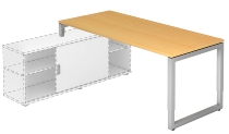 Hammerbacher Auflage-Schreibtisch Serie RSE19 O-Fuß eckig (BxT) 180x80cm auf Sideboard 1758S Grau/Silber