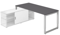 Hammerbacher Auflage-Schreibtisch Serie RSE19 O-Fuß eckig (BxT) 180x80cm auf Sideboard 1758S Asteiche/Graphit